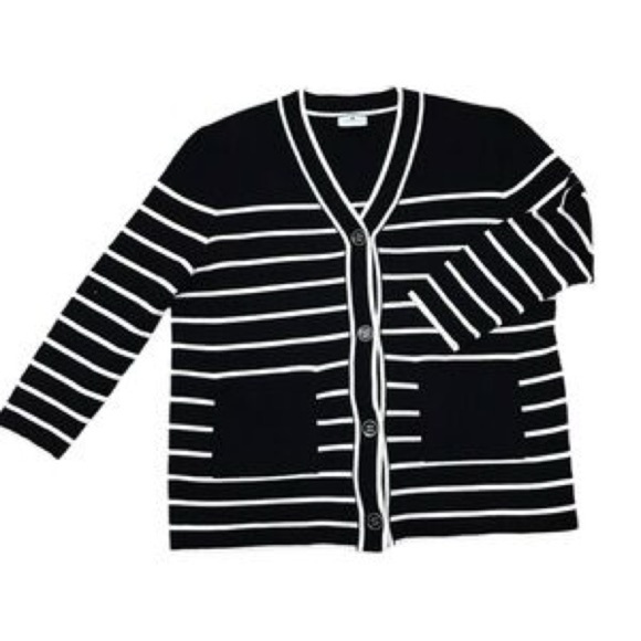 TUCKERNUCK  Black and White Stripe Lauren Cardigan Size XL - Picture 3 of 4